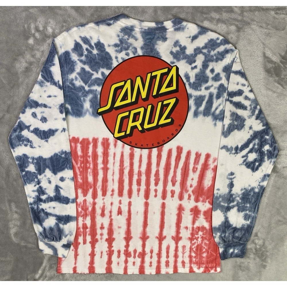 Santa Cruz Skateboards Classic Dot Tie-Dye Shirt Men M Red Wht Blue 4th of JULY!